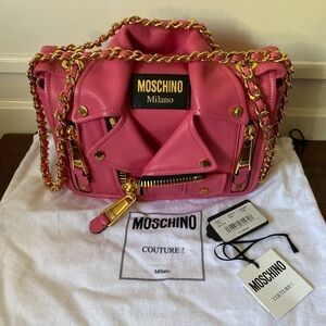 MOSCHINO PINK & GOLD MOTO BIKE BAG 100% AUTHENTIC !
